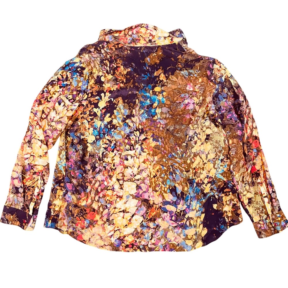 Coldwater Creek 100% Silk Floral Blouse Multi Color Abstract Print Top 1X 18 - Picture 2 of 9
